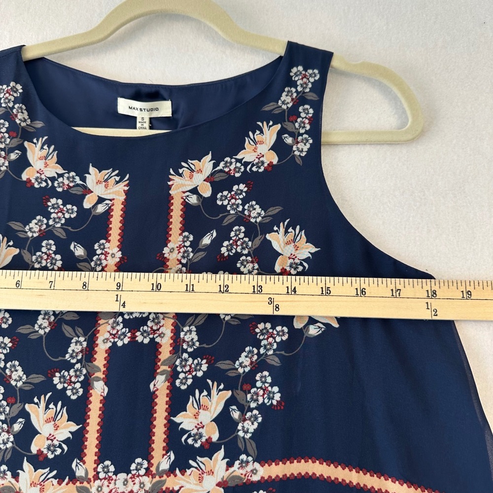 Max Studio Navy Floral Chiffon Sleeveless Shift Dress 4912Y66D NWT Small - Picture 2 of 8